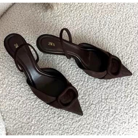 ZARA Dark Brown Pointed Toe Slingback Heels NWT Size 6.5 - Picture 10 of 16
